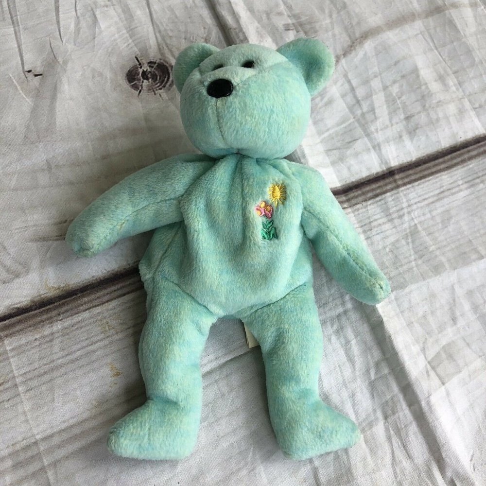 Ty Beanie Baby ARIEL 2000 Plush Blue Bear‎ Embroidered In Memory 9”
